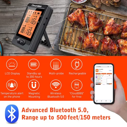 Termometru digital Bluetooth Cloud BBQ (cu 4 sonde)